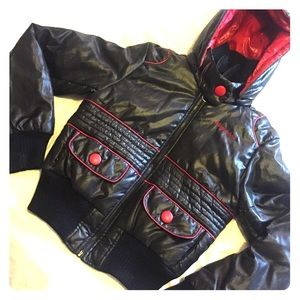 Baby Phat S Blk+Red Puffy Puffer Coat w/ rem hood